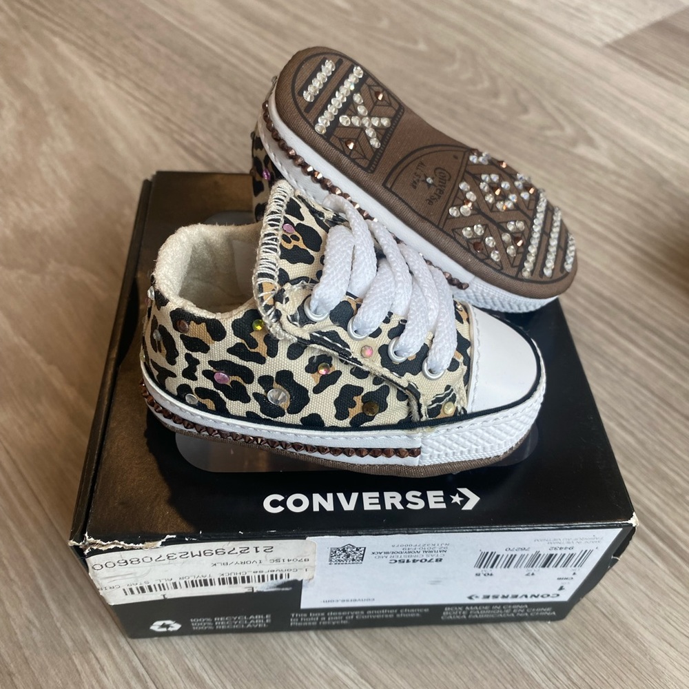 Custom Leopard Cheetah Print Converse Crib Sneakers
